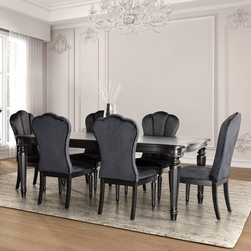 Glam 7pc Dining Set Upholstered Chairs and Table - Black