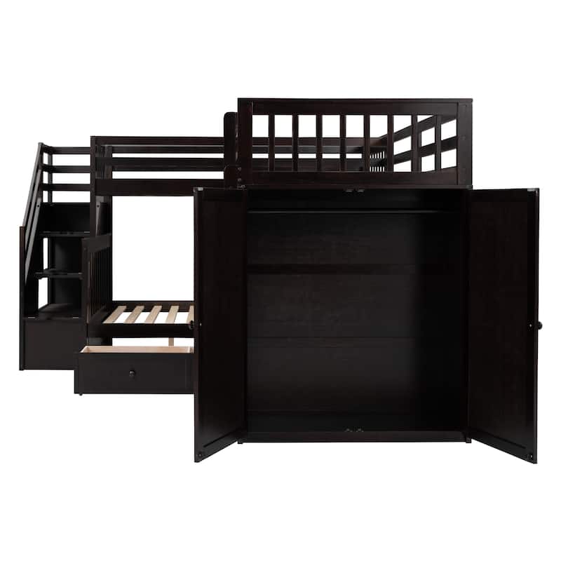 L-Shaped Bunk Bed With 3 Drawers, Portable Desk and Wardrobe