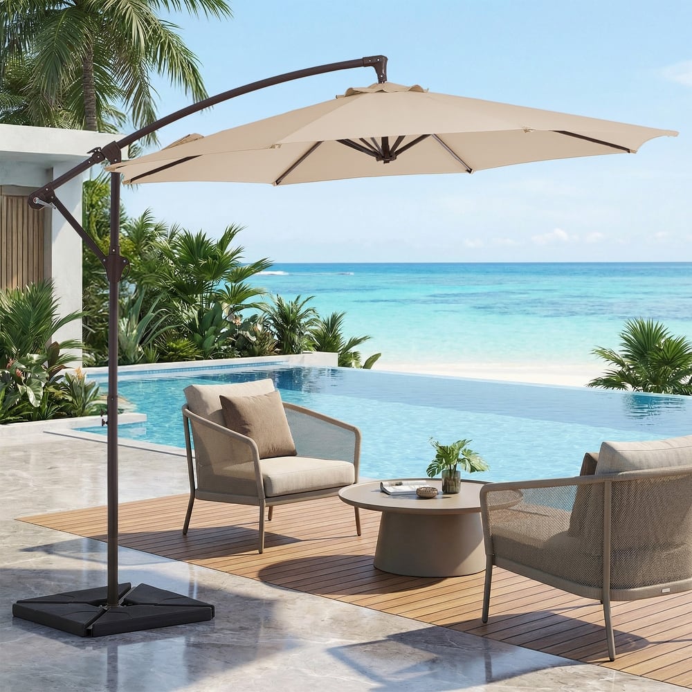 10 ft Steel Crank-lift Cantilever Umbrella With Weighted Base