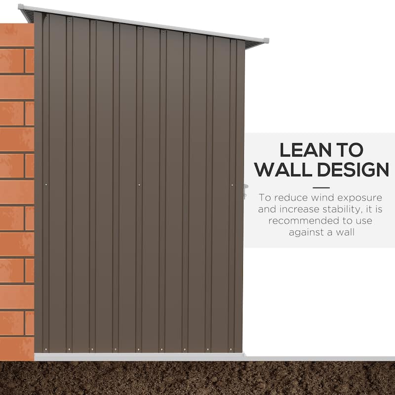 Outsunny 3.3' x 3.4' Lean-to Garden Storage Shed, Outdoor Galvanized Steel Tool House with Lockable Door for Patio