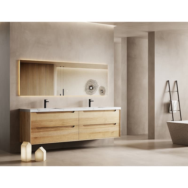 Prismis 60" 72" 84" Wall-Mount Premium Bathroom Vanity with Quartz Top