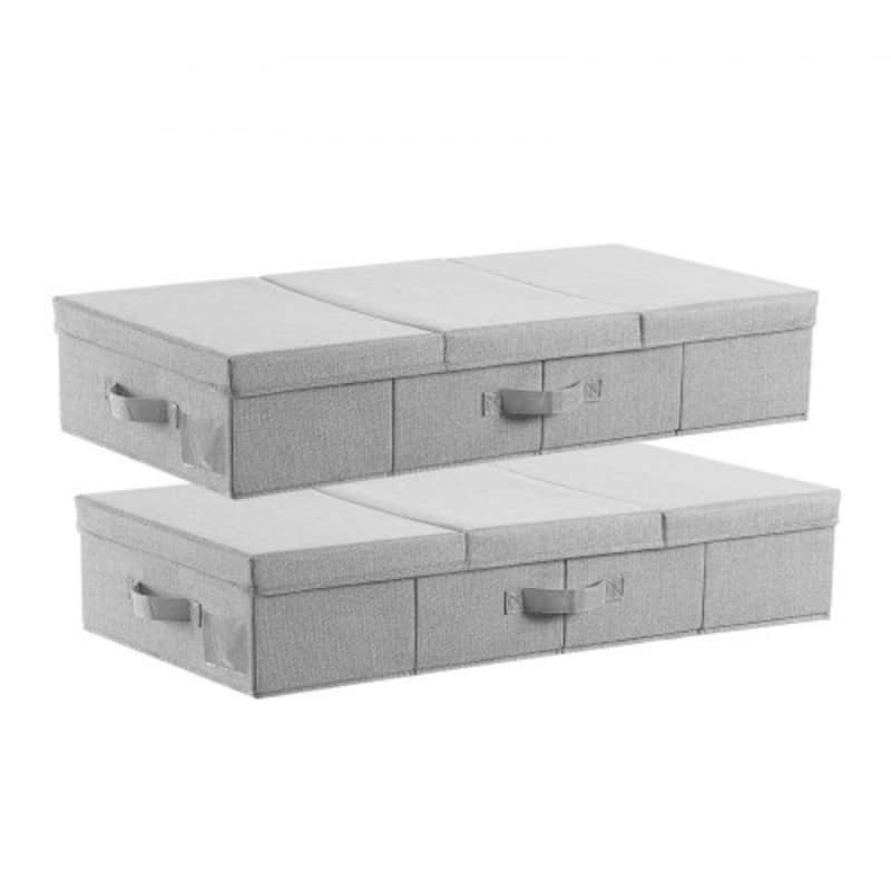 Set of 2 Grey Linen Under Bed Storage Bags Foldable Clothes Organizer with Reinforced Handles - 31.7 x 15.9 x 6.1 inch