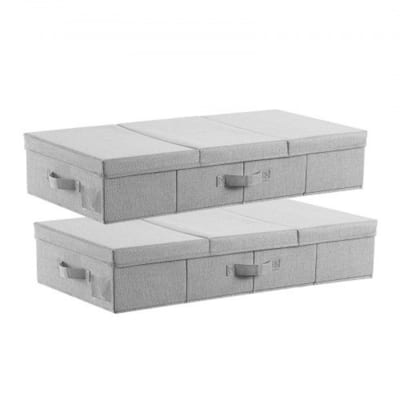 Set of 2 Grey Linen Under Bed Storage Bags Foldable Clothes Organizer with Reinforced Handles - 31.7 x 15.9 x 6.1 inch