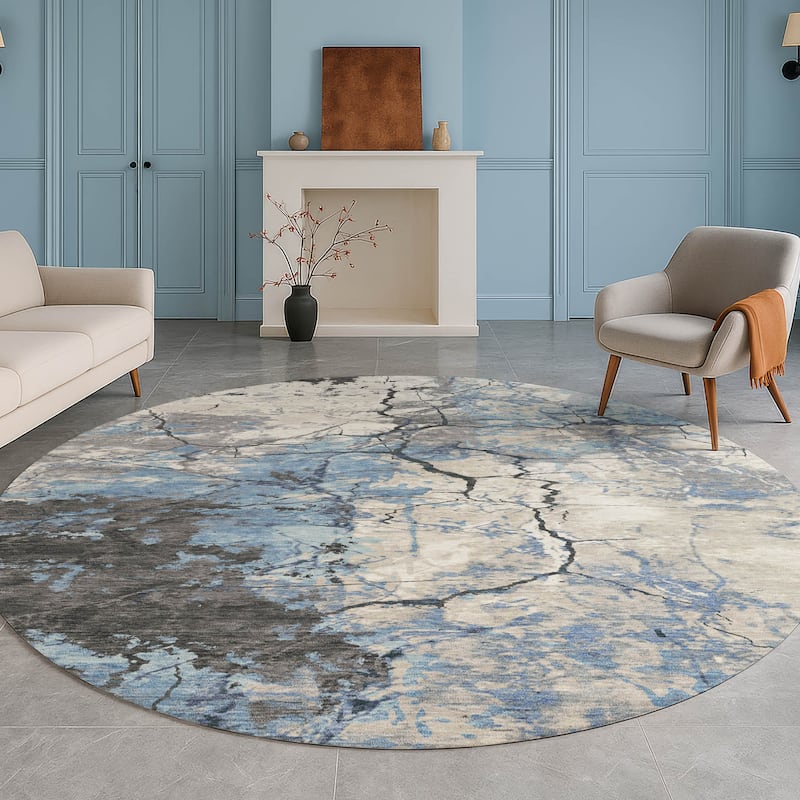 Machine Washable Indoor/ Outdoor Modern Crackle Chantille Rug