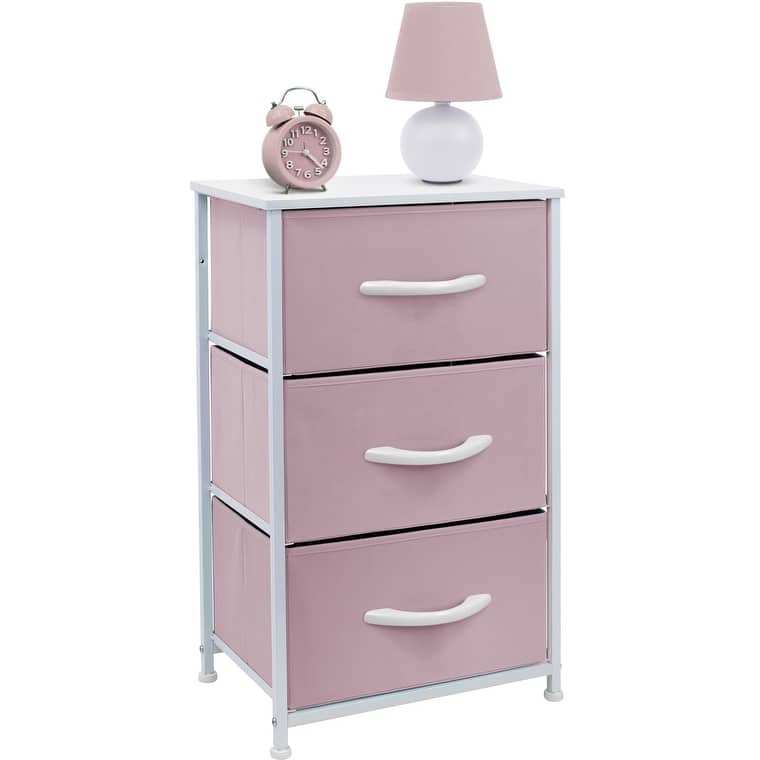 3 Drawer Bedside Nightstand End Table Bedroom Dresser, Pastel Colors