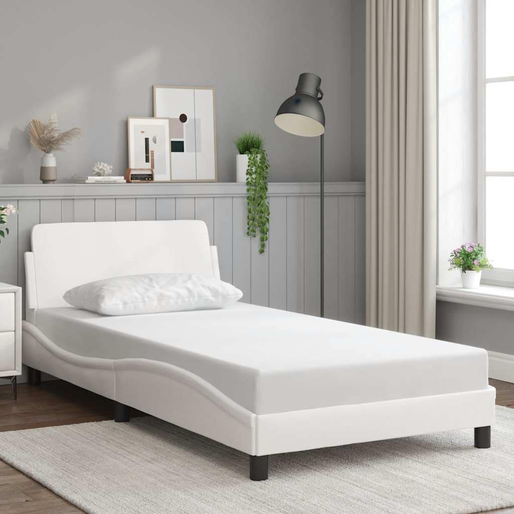 vidaXL Bed Frame with Headboard White 39.4"x74.8" Twin Faux Leather