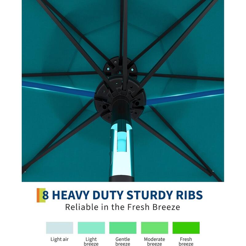 9 Ft Patio Umbrella with Solar Lights, Outdoor Table Umbrella with 32 LED Lights & Tilt Crank
