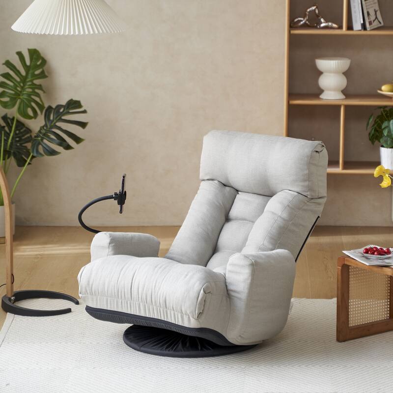 Gray Upholstered 360° Swivel Recliner with Mobile Phone Holder and Adjustable Headrest - Gray