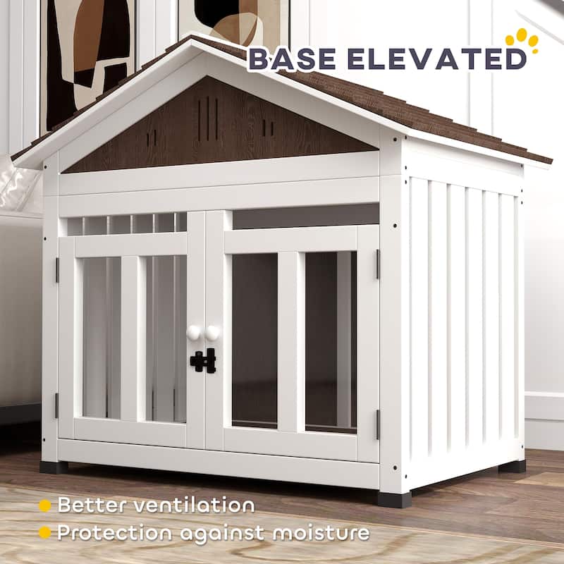 PawHut 40"L Dog House Outdoor Indoor, Wooden Dog Kennel for Small, Medium, Large Dogs, Puppy Shelter