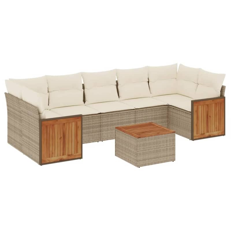 vidaXL Patio Sofa Set with Cushions Outdoor Furniture 8 Piece Poly Rattan - 21.7 x 21.7 x 14.6