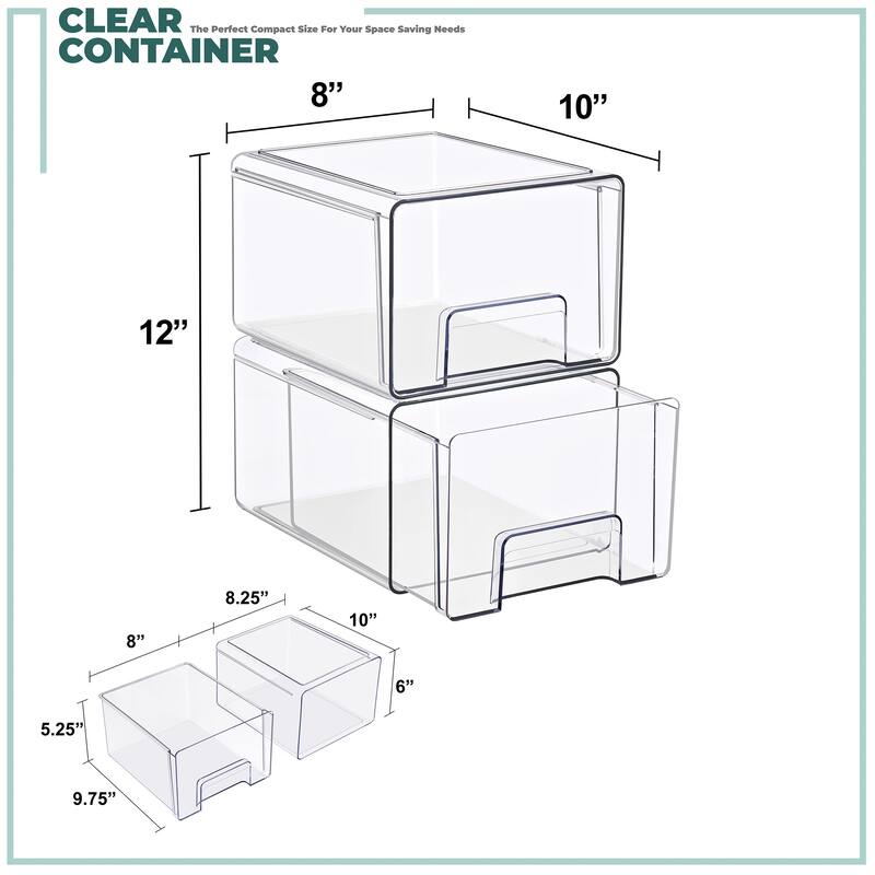 Sorbus Clear Stackable Storage Drawers Case with Handles - for Bathroom, Cabinet, Medicine & Baby Bottle Storage