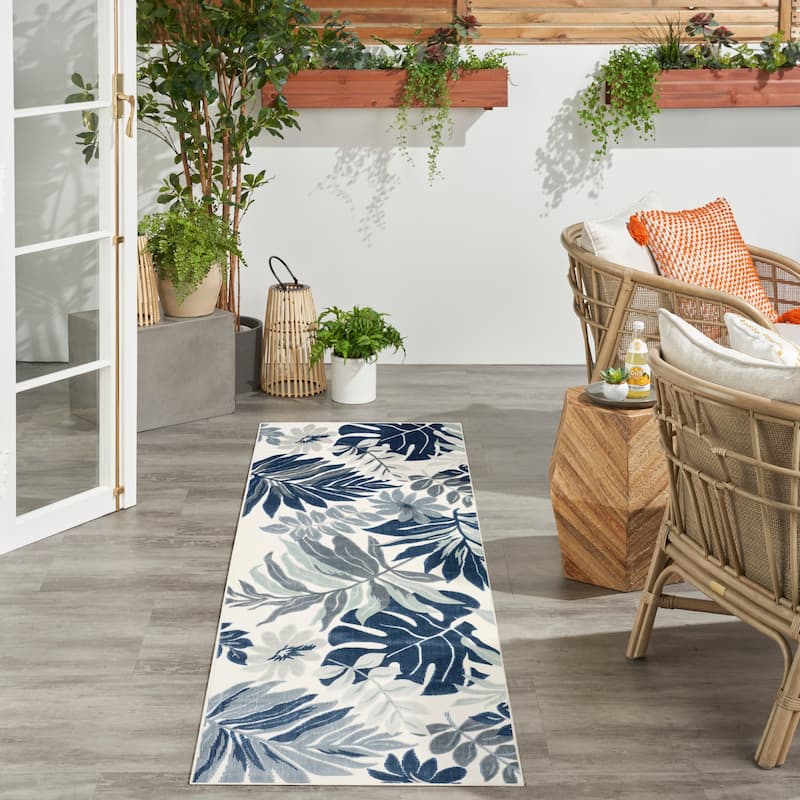 Nourison Suncoast Indoor/Outdoor Tropical Floral Area Rug - Blue - 2' x 6'