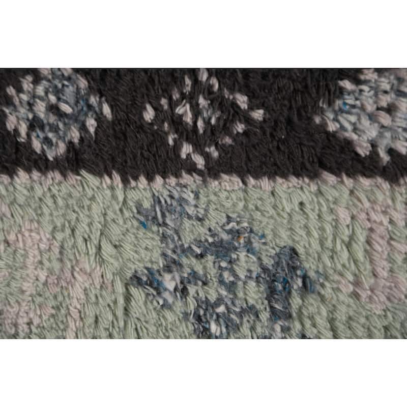 Geometric Plush Moroccan Shaggy Rug Hand-Knotted Wool Carpet - 4'11" x 8'3"