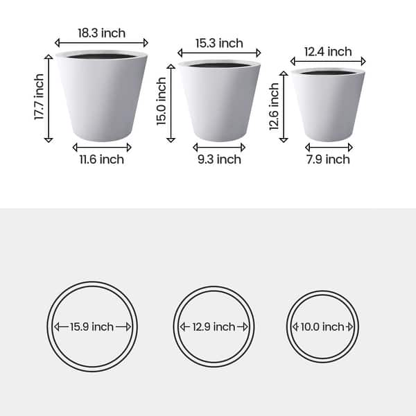 Plantara 18", 15" & 13" D Solid White Concrete Plant pot(Set of 3), Modern  Round planter, Outdoor Flower pot for Garden - On Sale - Bed Bath & Beyond  - 37121639