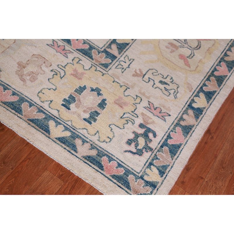Hand Knotted Oriental 100% Wool Carpet Transitional All-Over Beige & Ivories Oushak Area Rug - 13' 9'' X 9' 11''