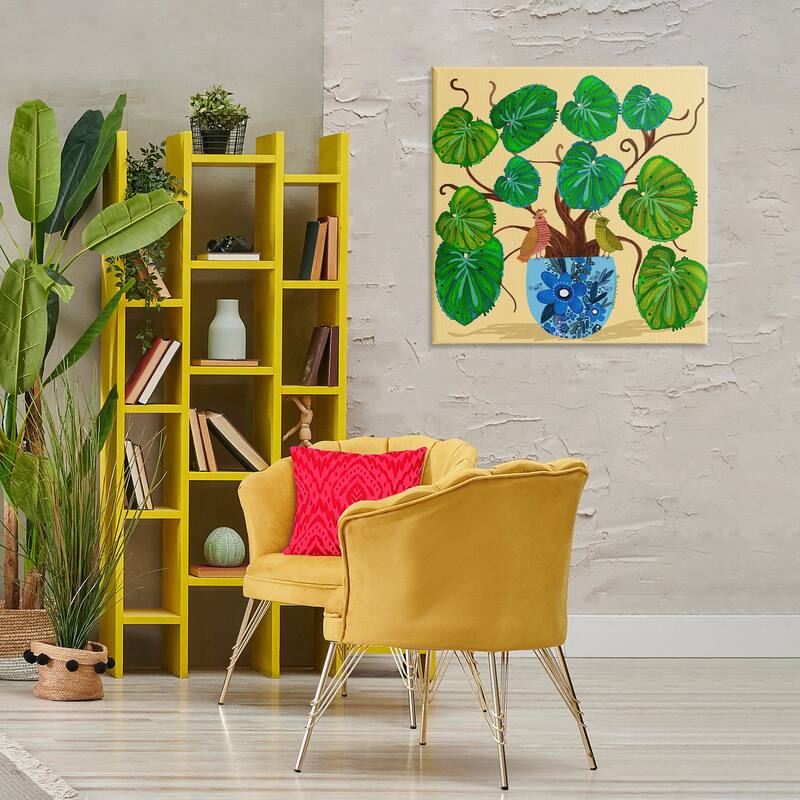 Stupell Potted Plant & Birds Perched Canvas Wall Art Design By Kay Widdowson