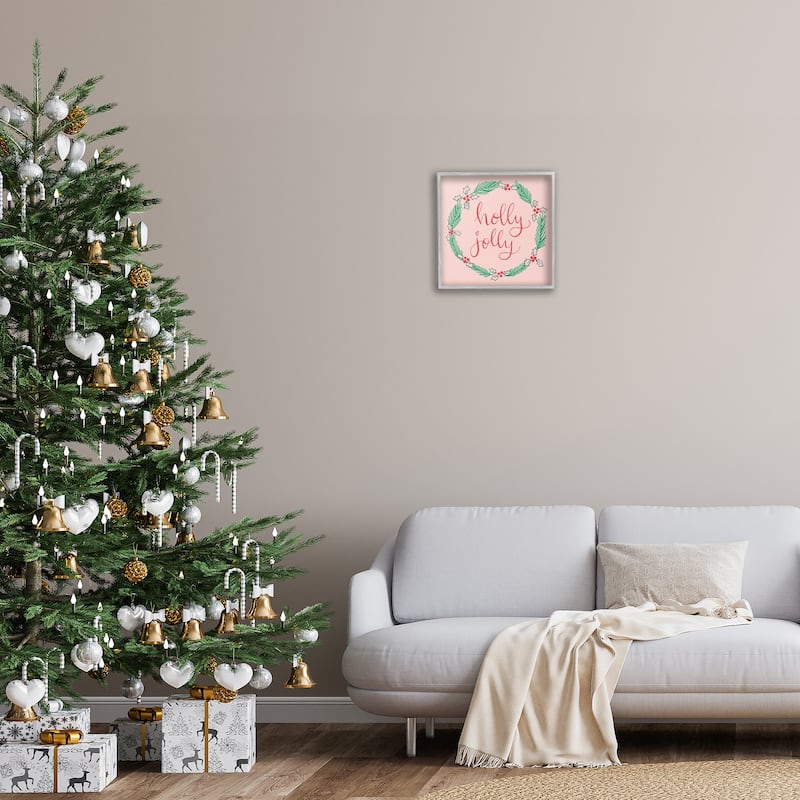 Stupell Minimal Holly Jolly Wreath Framed Giclee Art Design By Sazerelli Designs