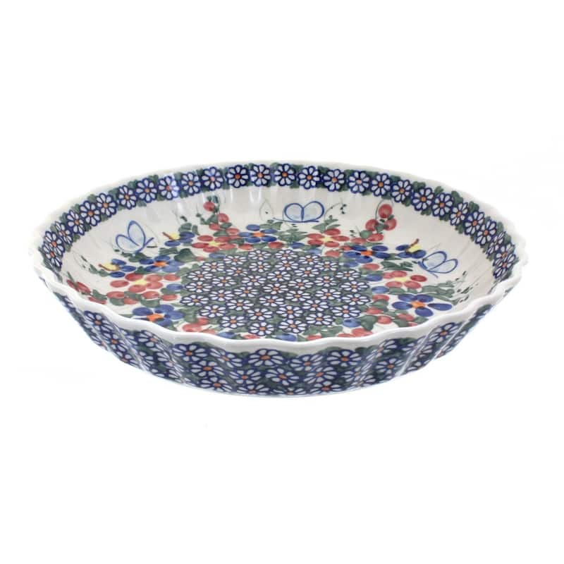 Blue Rose Polish Pottery 100 Vena Pie Plate - Garden Butterfly
