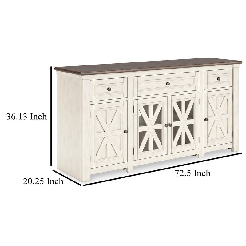 Bolan TV Media Console, White, Weathered Gray Wood, Metal, 73 Inch