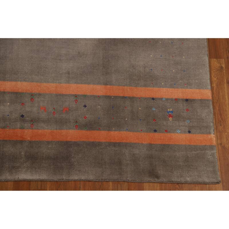 Hand Knotted Oriental 100% Wool Carpet Tribal Tribal Brown Gabbeh Area Rug - 9' 10'' X 8' 1''