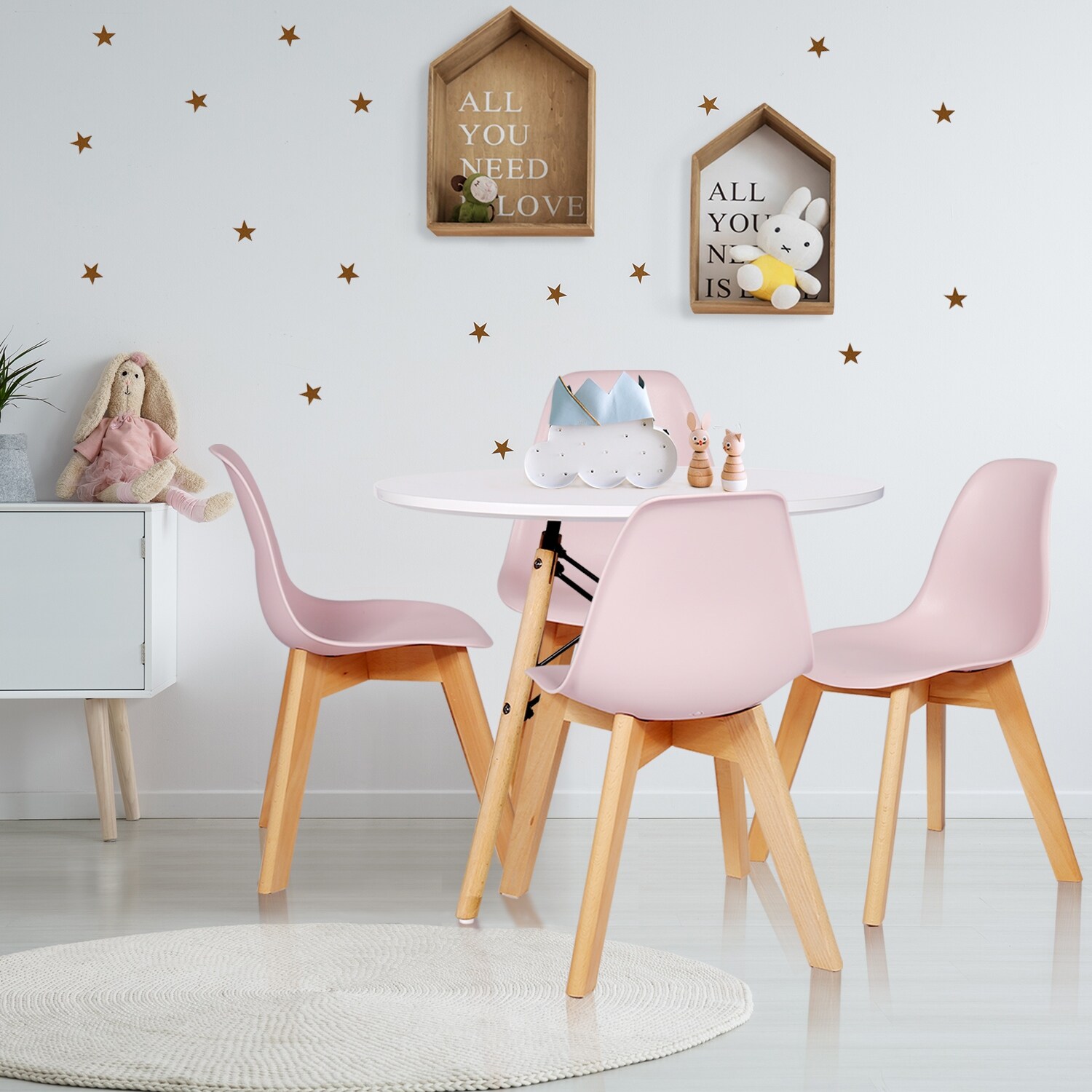 Shop Vecelo Cute 5 Piece Kids Dining Set Play Table Set Pink Blue