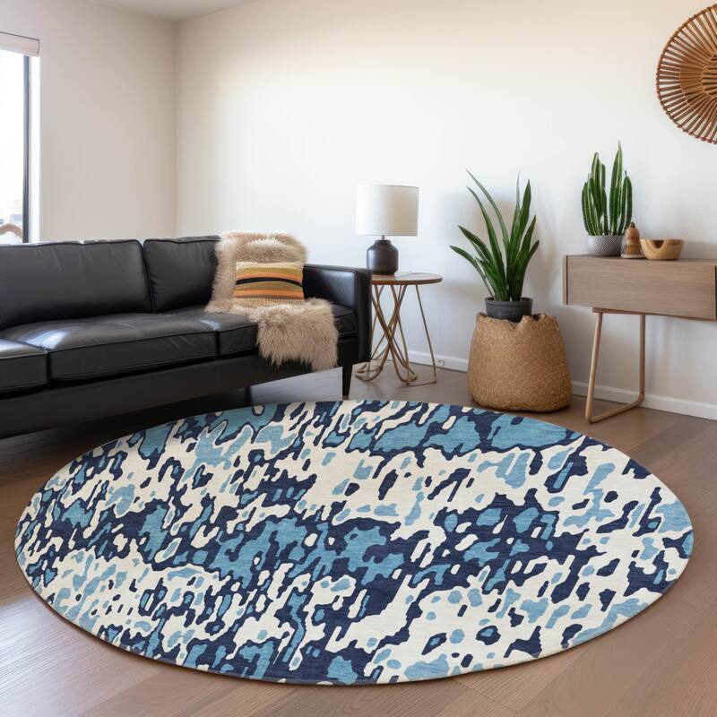 Premium Washable Super Soft Abstract Harmony Mayfield Rug - Blue - 8' x 8'