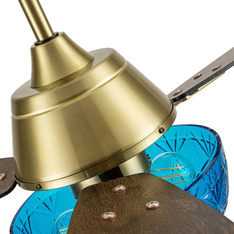 Maisie River of Goods 3-blade 42-inch Modern Indoor Ceiling Fan with Blue Hand-Cut Glass Globe Shade and Remote