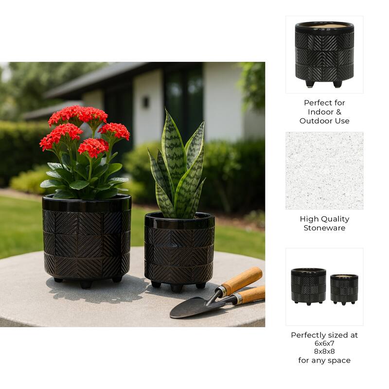 Ceramic Textured Footed Planters Set of 2 - 6" - 8"