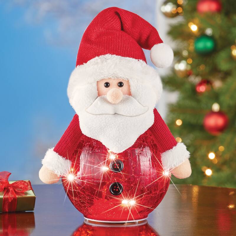 LED Lighted Crackled Glass Santa Claus Decoration - 5.75 x 14.25 x 5.75 - Red - 5.75 x 14.25 x 5.75
