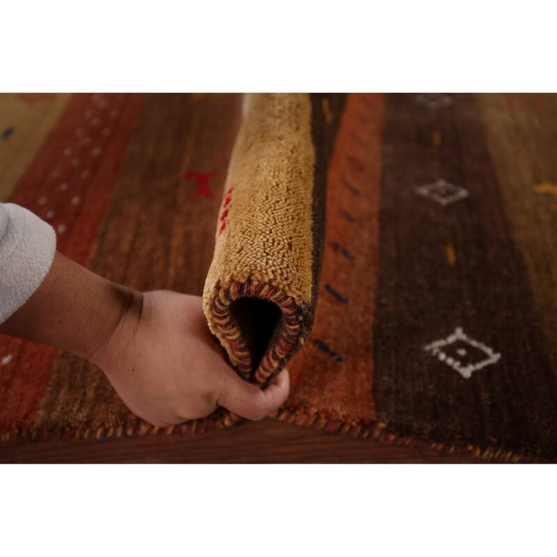 Animals Striped Gabbeh Indian Area Rug Handmade Wool Carpet - 5'3"x 7'10"