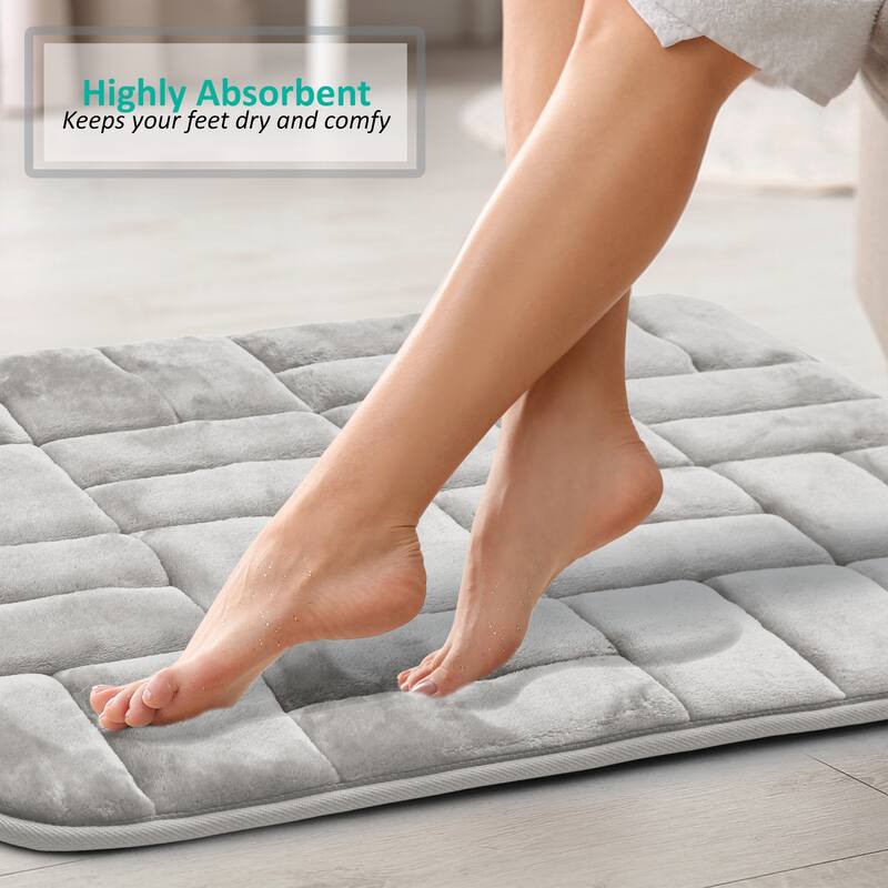 Clara Clark Ultra Soft Non Slip and Absorbent Bath Rug - Tiled Velvet Memory Foam Bath Mat
