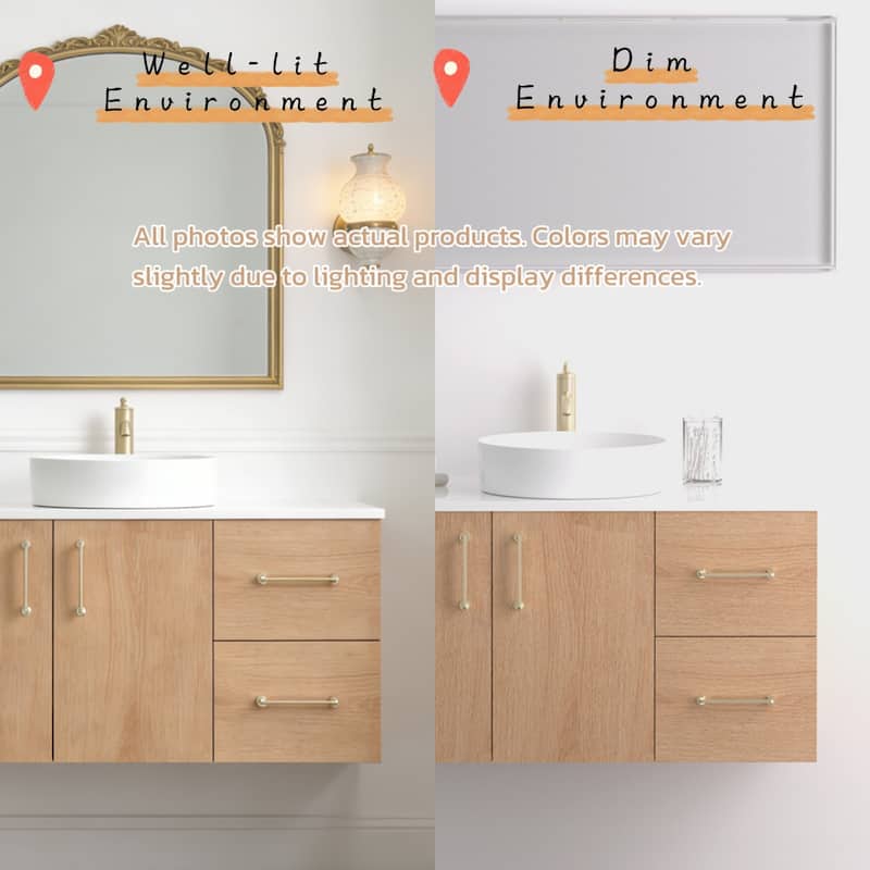 Prismella 36" 48" Floating Vanity with Round Vessel Sink, Quartz Top