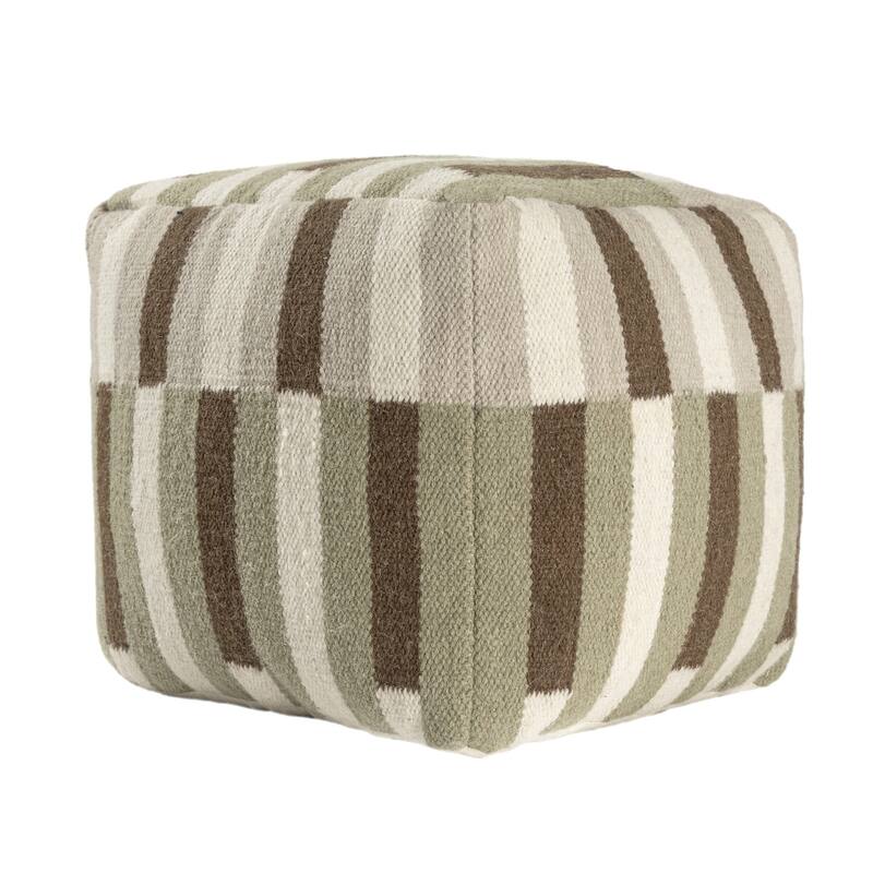 HomeRoots 18" Brown Ivory And Khaki Brown Woven Geometric Pouf Ottoman