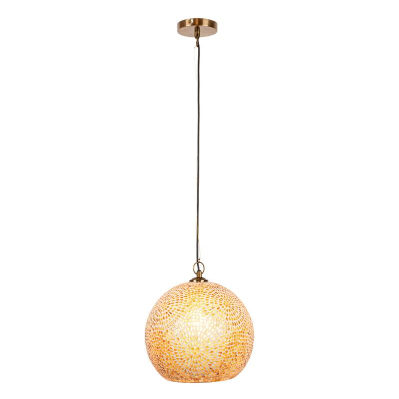 Glass Mosaic Pendant Lamp, 6' Cord, Antique Gold Finish and White - 12.0"L x 12.0"W x 12.5"H