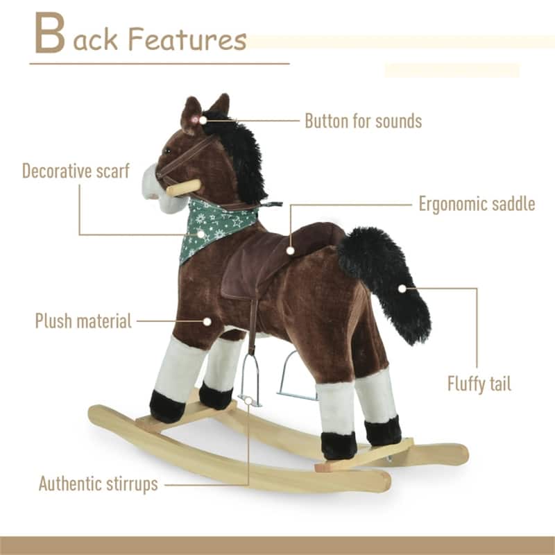 Classic Brown Plush Rocking Horse with Realistic Sounds and Cowboy Design for Kids Ages 3 to 6 Years