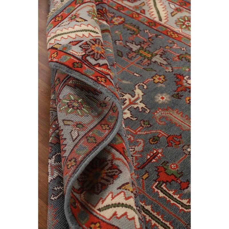 Hand Knotted Oriental 100% Wool Carpet Traditional Geometric Navy Blue & Blues Heriz (serapi) Area Rug - 10' 0'' X 7' 10''