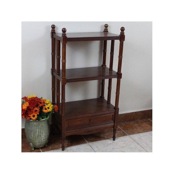 International Caravan Carved Wood Windsor 3 Tier Bookshelf International Caravan Carved Wood Windsor 3 Tier Bookshelf Stain