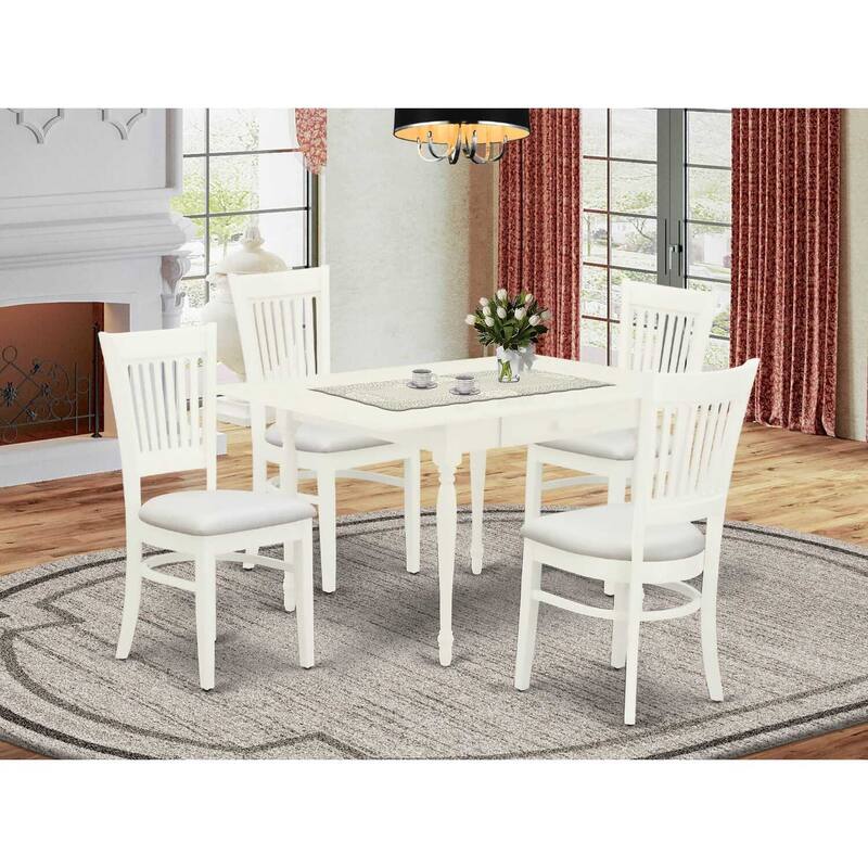 Mid Century Dining Table Set with 4 Chairs - Boho Kitchen Dinette Set - Linen White Finish