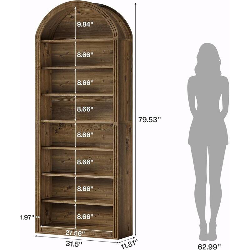 8-Tier Arched Bookshelf with Two-Tone Finish, Sturdy MDF Bookcase with Closed Back for Living Room, Study, or Kitchen