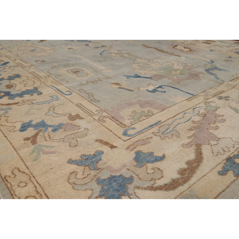 Geometric Oushak Turkish Area Rug Hand-Knotted Blue Wool Carpet - 7'9"x 10'0" - 7'9"x 10'0" - Blue