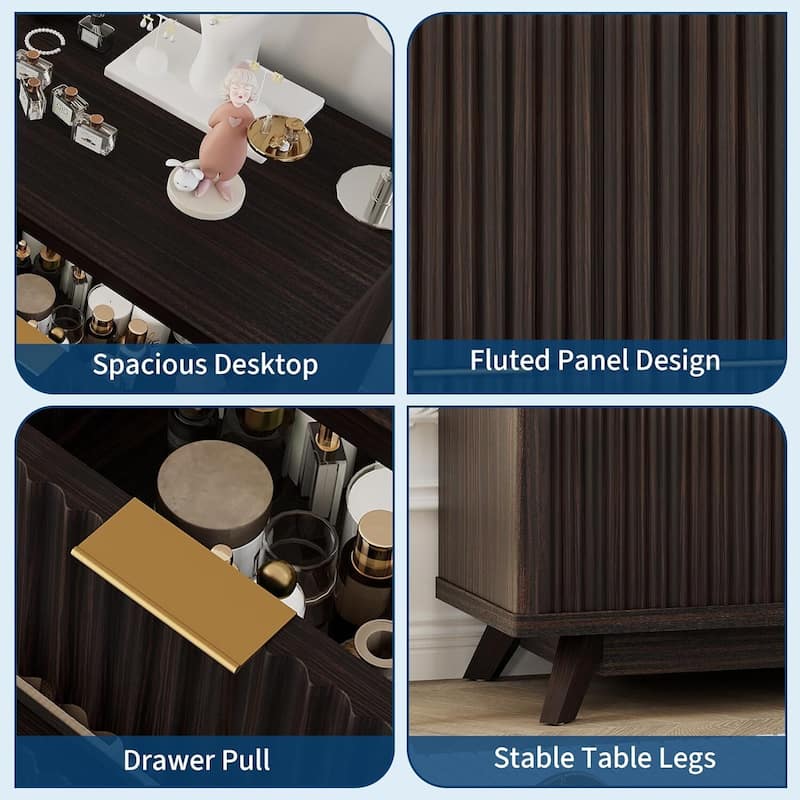 54" Modern Curved Profile Fluted Dresser with 7 Drawers