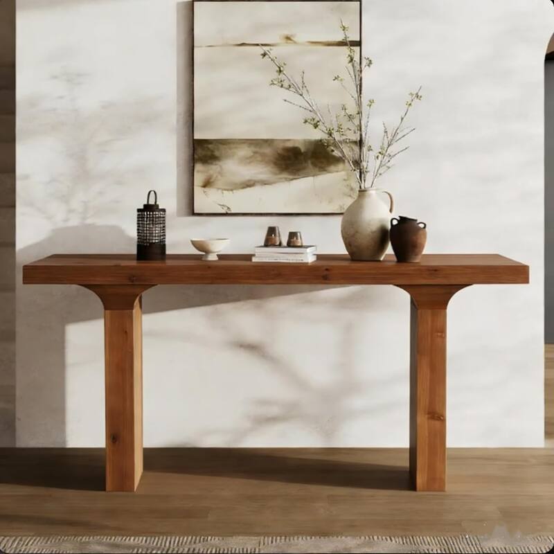 Solid Wood Console Table, 59" Farmhouse Entryway Sofa Table Behind The Couch - 59" L x 12" W x 32" H