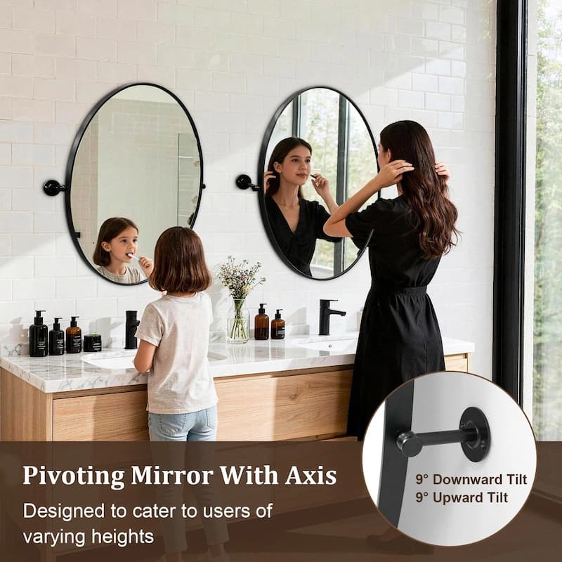 Oval Metal Pivot Bathroom Vanity Mirror Tilting Wall Aluminum Mirrors - 20"L x 28"W