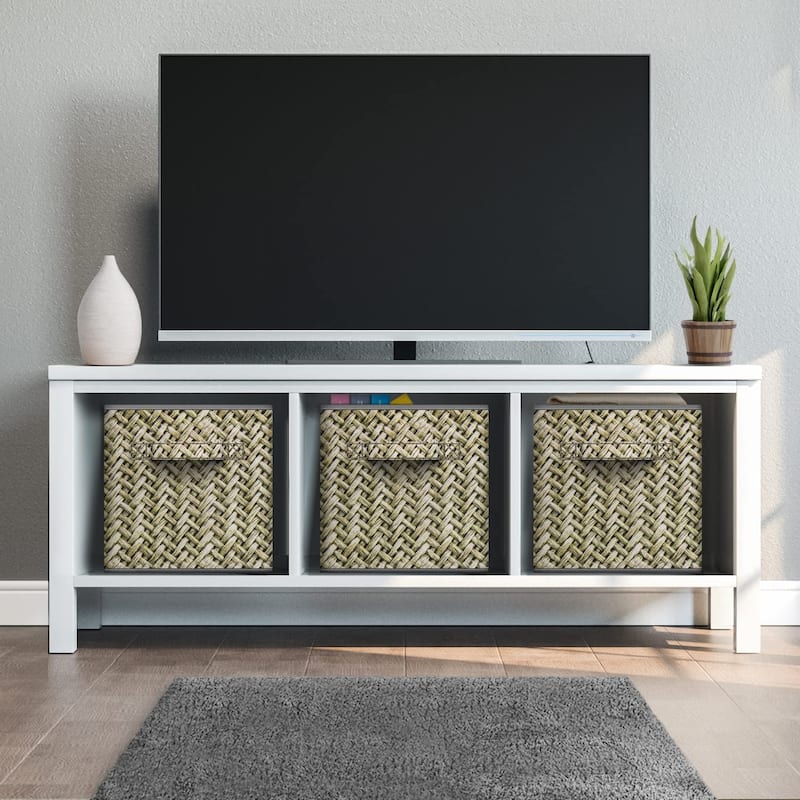 Sorbus Foldable Storage Cube Basket Bin (4 Pack, Woven Print - Gray)