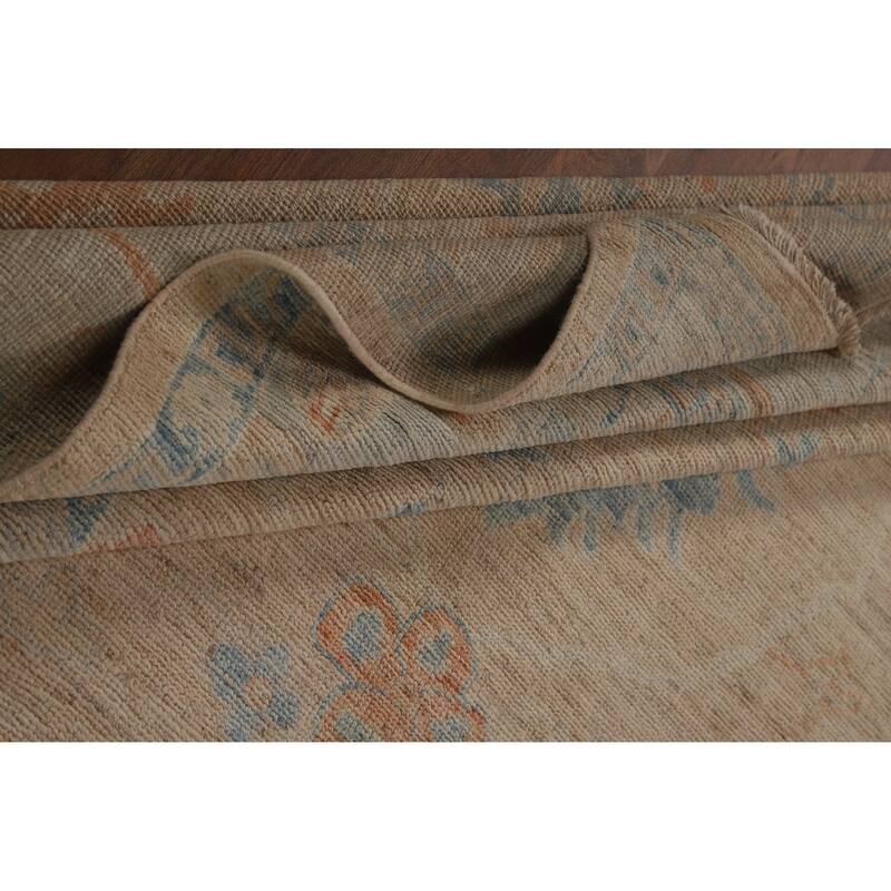 Hand Knotted Oriental 100% Wool Carpet Transitional All-Over Peach Oushak Area Rug - 9' 0'' X 6' 3''