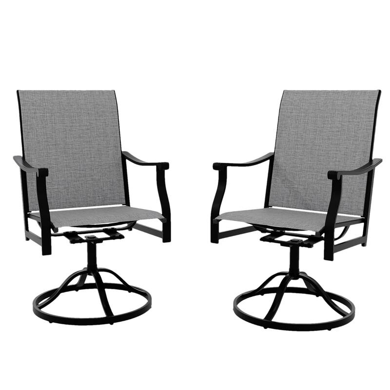 Patio Swivel Dining Chairs Textilene High Back Set of 2