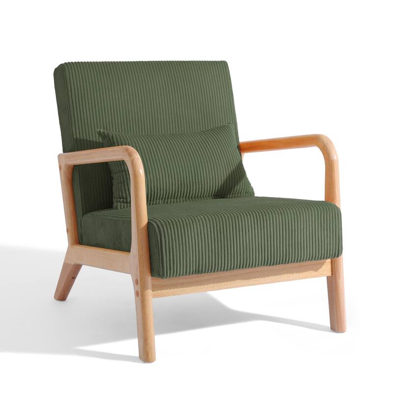 25" W Mid Century Upholstered Wood Accent Chair with Pillow