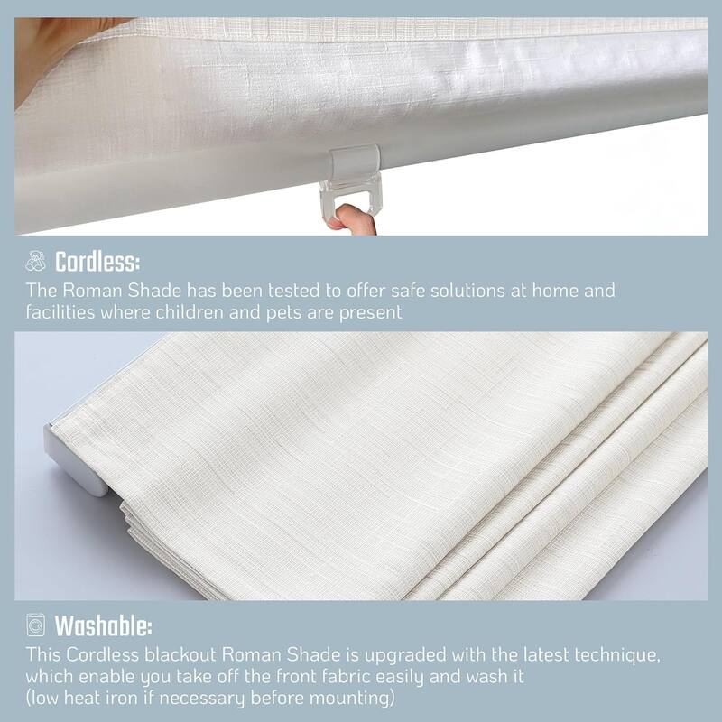 Cordless Room Darkening Roman Shades for Windows, Textured Woven Thermal Insulated Roman Blind