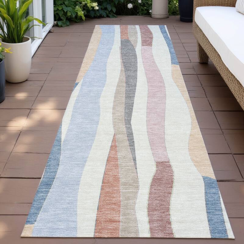 Machine Washable Indoor/Outdoor Modern Stripes Chantille Rug - Pearl - 2'3" x 7'6"