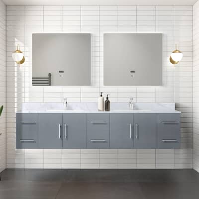 Geneva 84 in. W x 22 in. D Dark Grey Double Bath Vanity, Carrara Marble Top, and 36 in. LED Mirrors